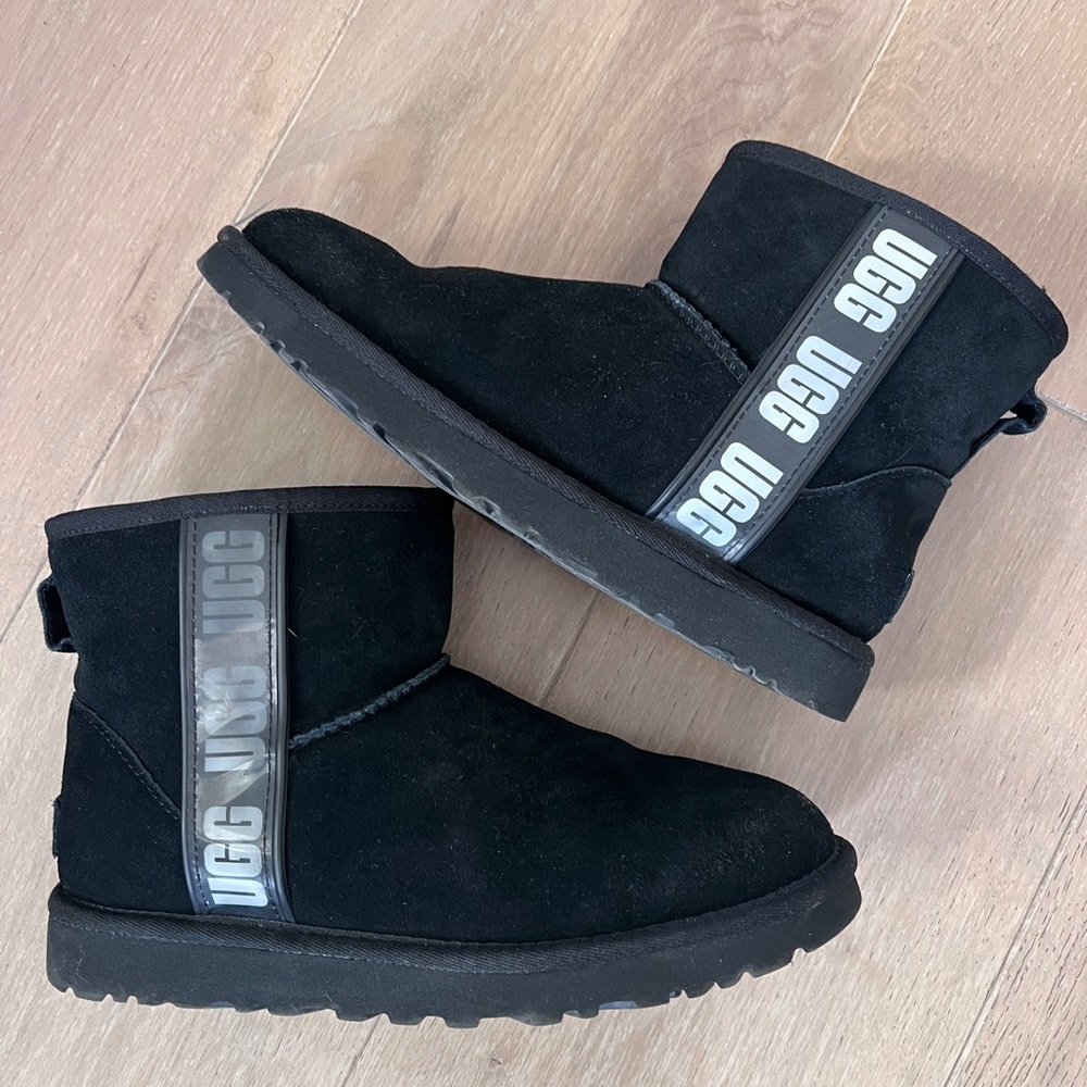 UGG Black Ankle Boots with Logo Strap